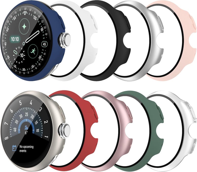 Tiorecime 10 Pack Case for Google Pixel Watch 4 45mm with Tempered Glass Screen Protector, Shockproof Hard PC Bumper, Charge with Case On, Protective Cover Compatible with Pixel Watch 4 45mm - Image 1